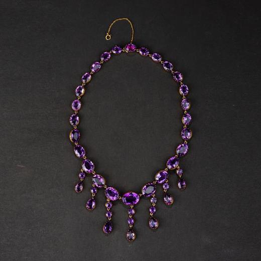 独角鹿西洋古董珠宝首饰1850年代法国15K金镶嵌紫水晶流苏项链 商品图3