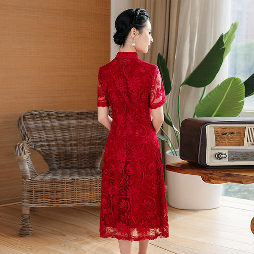 上海旗袍厂TZRY-202105新款复古优雅大气宴会礼服  典雅修身刺绣蕾丝改良旗袍连衣裙 商品图3