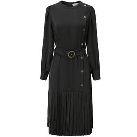 斜门襟压褶连衣裙