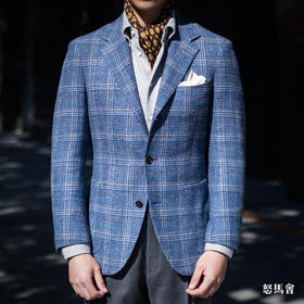 Stylbiella 澳洲美丽诺羊毛蓝色格纹全麻衬单西