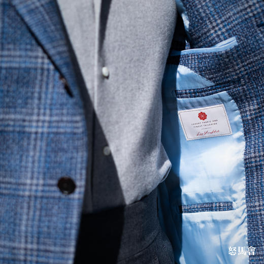 Stylbiella 澳洲美丽诺羊毛蓝色格纹全麻衬单西 商品图7