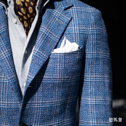 Stylbiella 澳洲美丽诺羊毛蓝色格纹全麻衬单西 商品图3