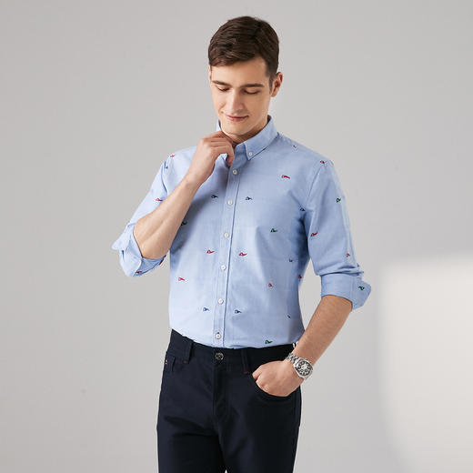 GOOD LUCK/德鲨百分百棉亲肤柔软百搭休闲长袖衬衫L291208 商品图1