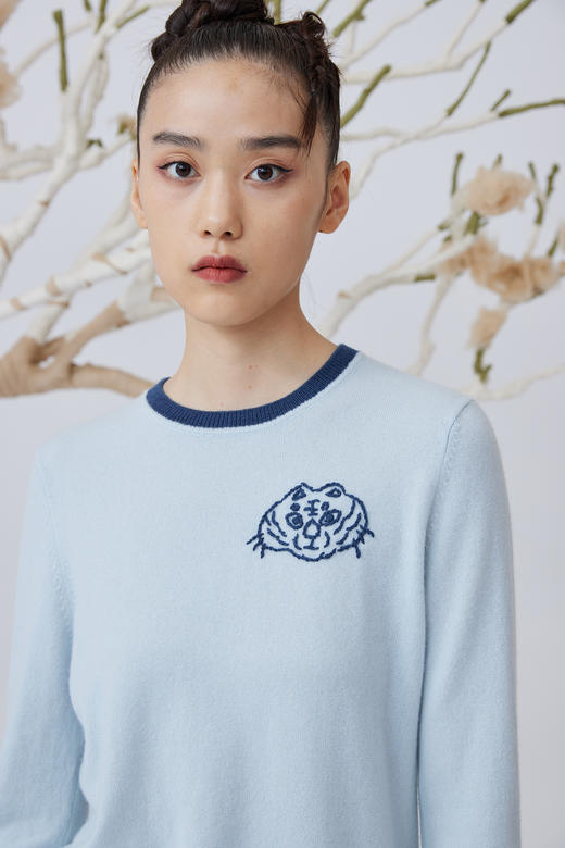 手工绣花圆领撞色羊绒女套衫 SJF93W141B 商品图4