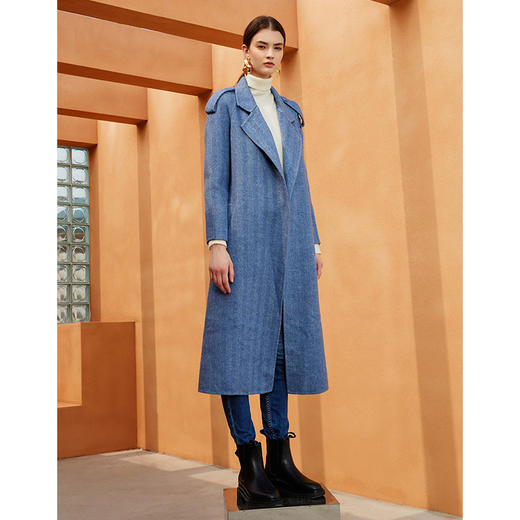 EITIE爱特爱冬季新款经典洋气英伦风收腰长款羊毛呢大衣外套6414119 商品图1