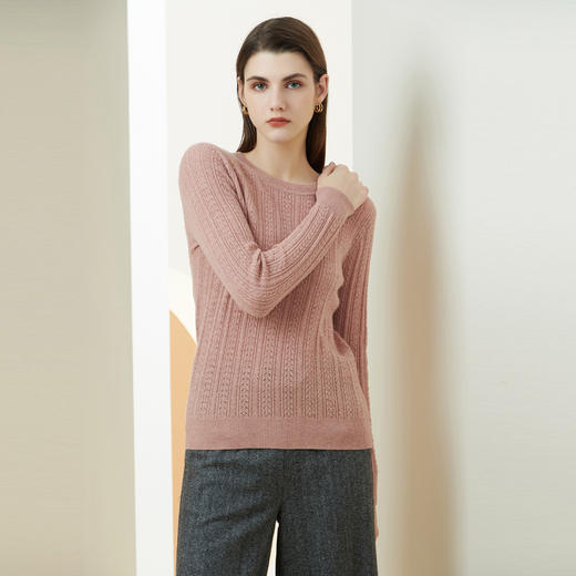 METTE羊绒世家21年秋冬新品女100%山羊绒衫圆领镂空保暖针织毛衣 商品图1