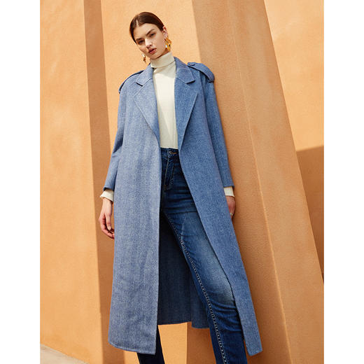 EITIE爱特爱冬季新款经典洋气英伦风收腰长款羊毛呢大衣外套6414119 商品图2