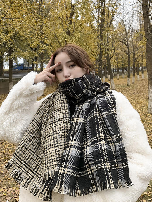 【秋冬必备~时尚男女围巾！】百搭新款经典英伦复古红色格子围巾女秋冬季韩版百搭双面千鸟格学生围脖潮 挚爱之选~ 商品图1
