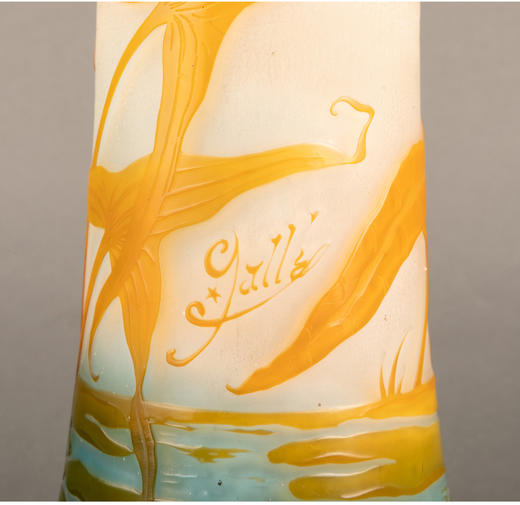 独角鹿西洋古董法国南锡派埃?尔·加莱紫藤花脱蜡铸造水晶花瓶 商品图3