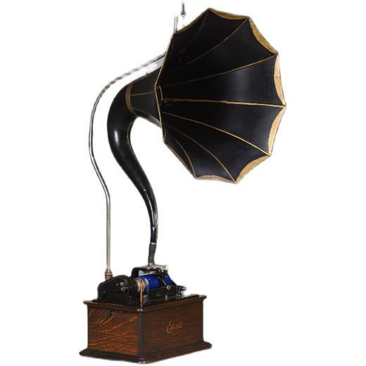 独角鹿西洋古董留声机黑胶唱片机Edison天鹅颈大喇叭蓝色蜡筒 商品图4