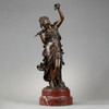 独角鹿西洋古董法国雕塑家签名红纹大理石底座青铜雕塑葡萄的寓意 商品缩略图0