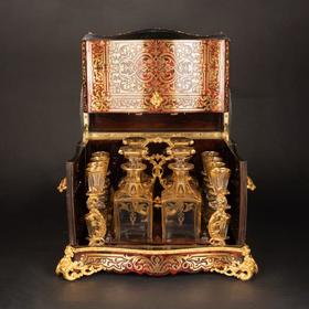 独角鹿西洋古董法国拿破仑三世时布勒镶嵌烈酒箱描金水晶酒具套装