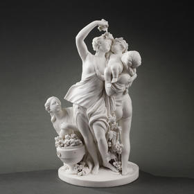 独角鹿西洋古董塞弗尔匠师签名古典风格丘比特女神素胎瓷群雕雕塑