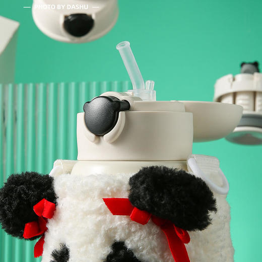 杯具熊熊抱系列儿童保温杯游泳鸭可爱毛绒杯套三盖吸管水杯 商品图2