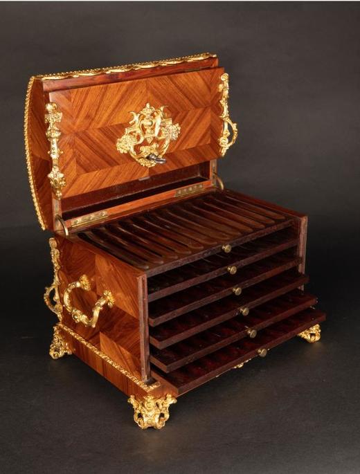 独角鹿西洋古董法国拿破仑三世时细木镶嵌人物陶瓷饰片雪茄收纳盒 商品图2