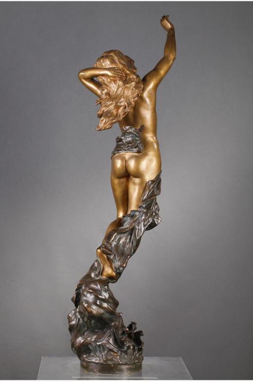 独角鹿西洋古董法国雕塑家Henri ALLOUARD铜鎏金雕塑《宁芙女神》 商品图4