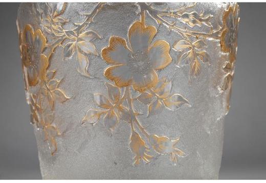 独角鹿西洋古董南锡派签名犬蔷薇蚀刻轮刻描金雕饰磨砂水晶饼干桶 商品图2