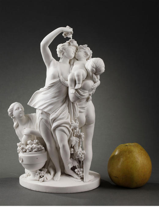 独角鹿西洋古董塞弗尔匠师签名古典风格丘比特女神素胎瓷群雕雕塑 商品图1