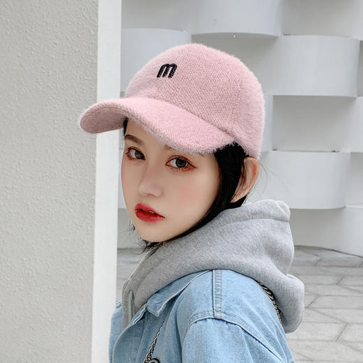 新款时尚韩国男女秋冬毛绒棒球帽女生韩版甜美可爱鸭舌帽百搭潮人弯檐保暖帽子 商品图3