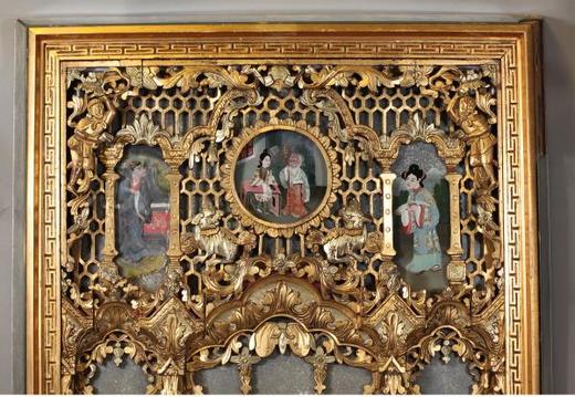 独角鹿西洋古董家居装饰墙壁挂饰中国镂雕金漆木框人物故事玻璃画 商品图1