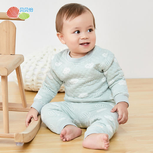 贝贝怡新款男女宝宝儿童秋冬季加厚保暖内衣家居服两件套套装 商品图0