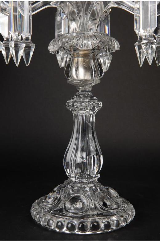 独角鹿西洋古董法国巴卡拉Medallion圆雕纹三枝头水晶烛台一对 商品图3