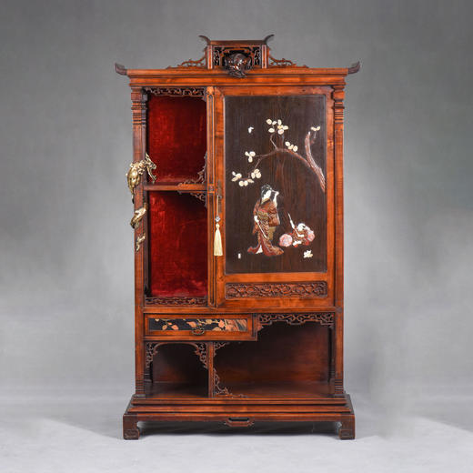 独角鹿西洋古董家具东方风格铜鎏金嵌象嵌花胡桃木多宝柜展柜立柜 商品图0