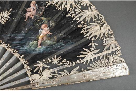 独角鹿西洋古董法国画师Lucie Boillat母贝扇骨手绘蕾丝扇面折扇 商品图3