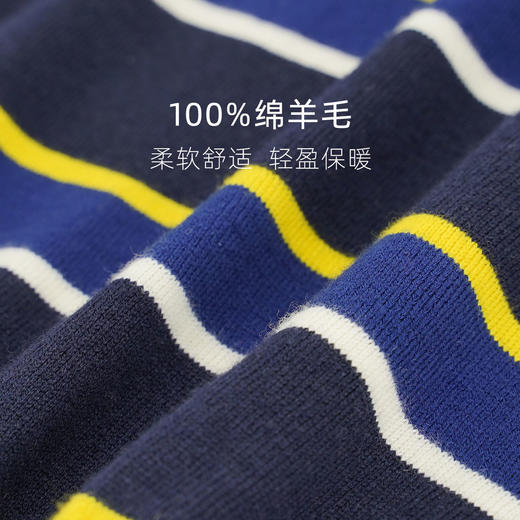 GOOD LUCK德鲨纯羊毛彩色条纹圆领休闲针织毛衫L283219-875 商品图5