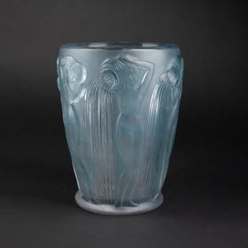 独角鹿西洋古董摆件法国LALIQUE莱俪DANAIDES淡蓝色欧泊水晶花瓶