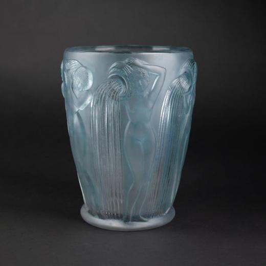 独角鹿西洋古董摆件法国LALIQUE莱俪DANAIDES淡蓝色欧泊水晶花瓶 商品图0