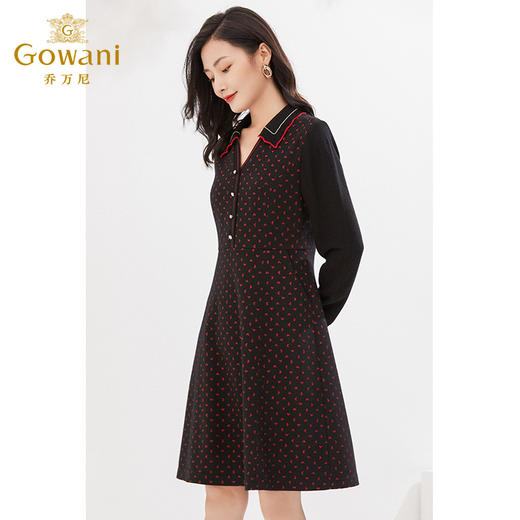 乔万尼秋冬新款绵羊毛连衣裙收腰V领显瘦EI4E649 商品图2