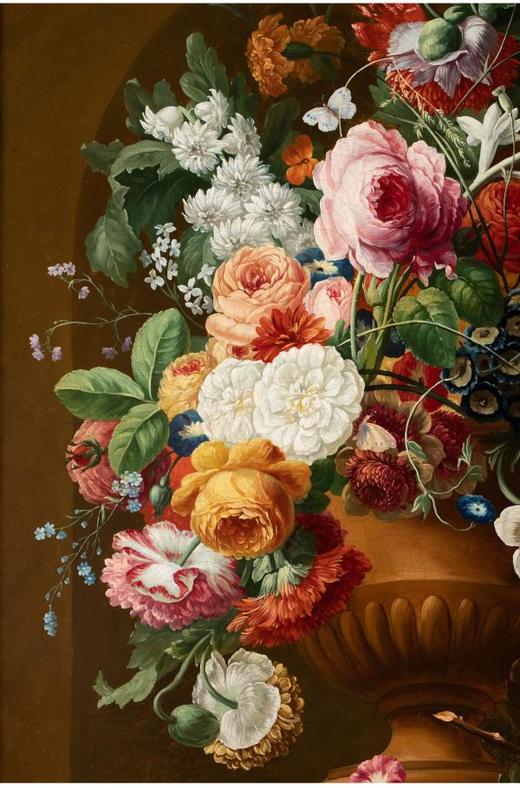 独角鹿西洋古董法国静物画壁龛中的古典花瓶与花卉布面油画?对 商品图4