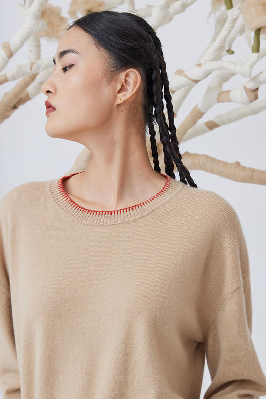  手绣领边羊绒针织女套衫 SJF93W162A 商品图1