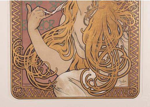 独角鹿西洋古董捷克国宝级大师穆夏签名经典原版石版画《Job》 商品图3