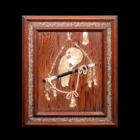 独角鹿西洋古董家居饰品1880年代日本明治时期鹦鹉主题芝山镶嵌画