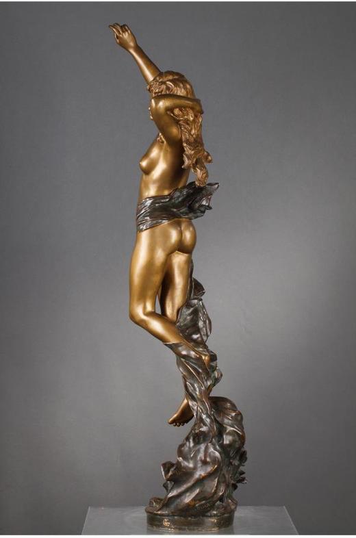 独角鹿西洋古董法国雕塑家Henri ALLOUARD铜鎏金雕塑《宁芙女神》 商品图3