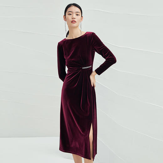 EITIE爱特爱冬季新品优雅修身显瘦开叉连衣裙6807527 商品图2