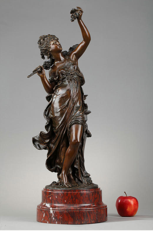 独角鹿西洋古董法国雕塑家签名红纹大理石底座青铜雕塑葡萄的寓意 商品图1