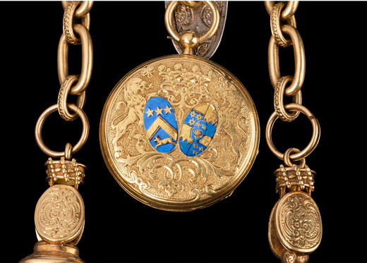 独角鹿西洋古董18k金银镀金镶嵌珐琅贵族定制印章钥匙腰链式怀表 商品图2