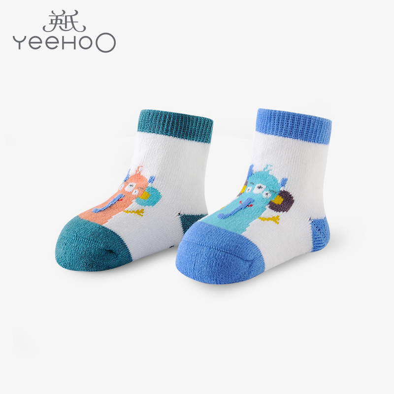 英氏秋冬新品儿童加厚保暖袜子婴儿2双装棉袜中筒袜YIWBJ31069A01