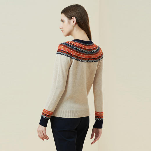 METTE羊绒世家冬新品女士100%山羊绒衫时尚圆领套头撞色加厚毛衣 商品图2