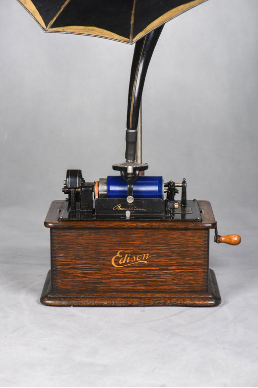 独角鹿西洋古董留声机黑胶唱片机Edison天鹅颈大喇叭蓝色蜡筒 商品图2