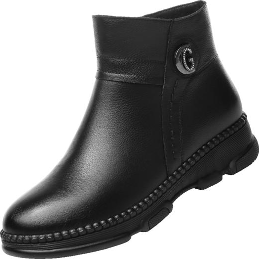 信诺牛筋底牛皮软底妈妈鞋2021秋冬新款防滑中老年女皮鞋加绒短靴21M201-11 商品图2