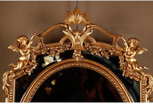 独角鹿西洋古董镜子法国新古典主义风格天使雕刻木胎灰墁鎏金挂镜 商品图2