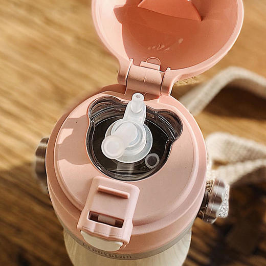 韩国杯具熊儿童保温杯带吸管便携两用男女宝宝学饮幼儿园防摔水壶 商品图3