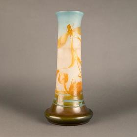 独角鹿西洋古董法国南锡派埃?尔·加莱紫藤花脱蜡铸造水晶花瓶