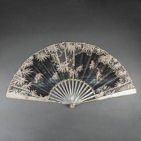 独角鹿西洋古董法国画师Lucie Boillat母贝扇骨手绘蕾丝扇面折扇
