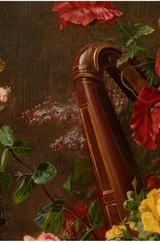 独角鹿西洋古董法国画家Jean-Pierre La?s布面油画鲜花与乐器 商品图2
