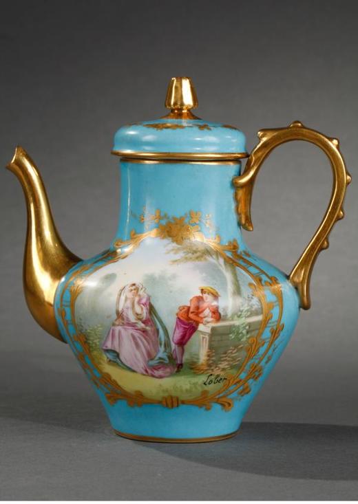 独角鹿西洋古董Samson瓷窑天蓝釉描金洛可可风双人下午茶瓷器套装 商品图2